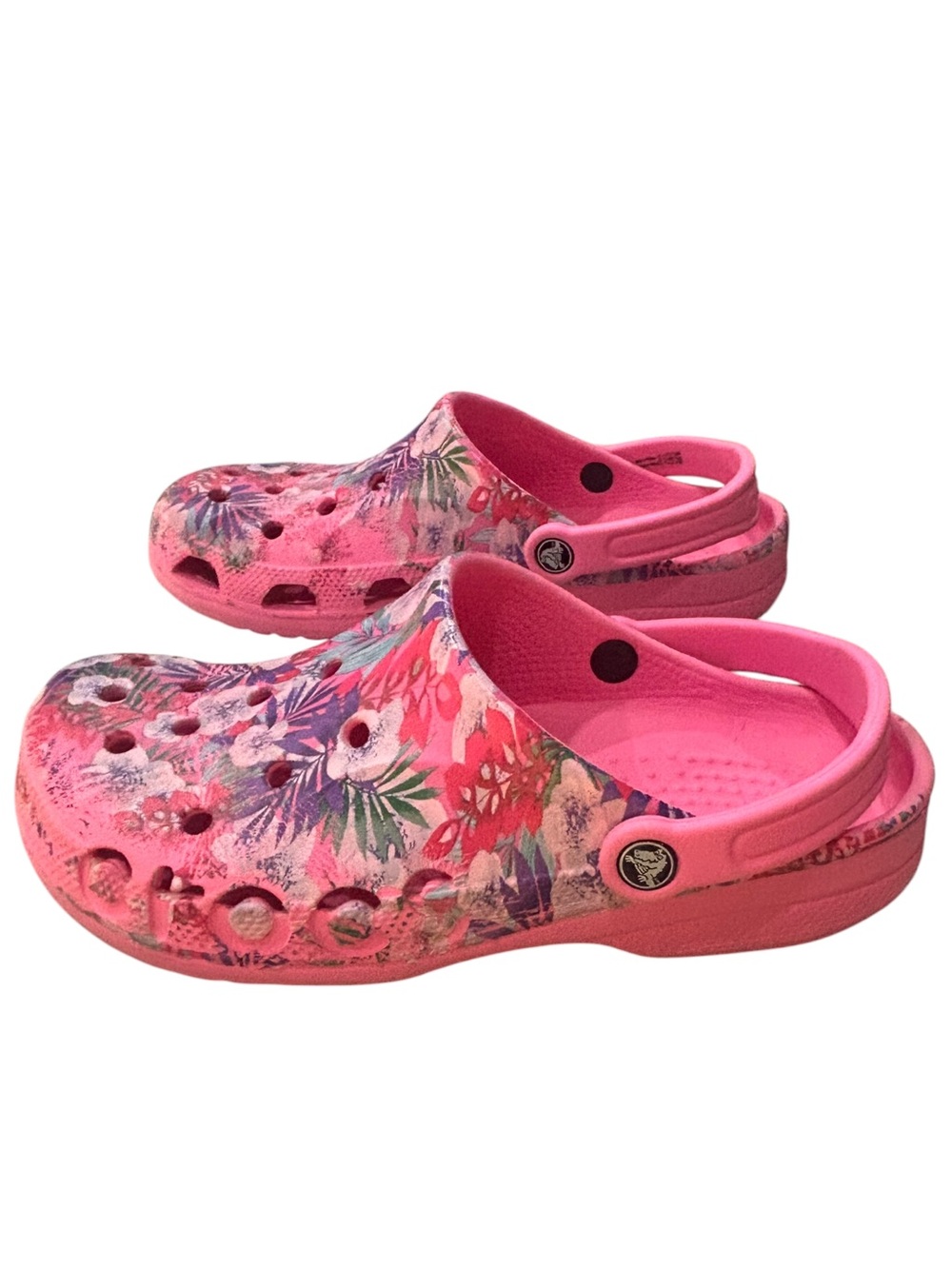 Crocs Classic Floral Print Clogs Women’s 10 Men’s 8 Pink Tropical Slip On Shoes